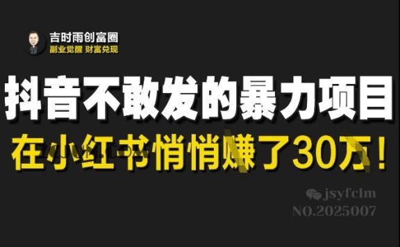 抖音不敢发的暴利项目,在小红书悄悄挣了30W
