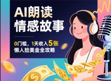 Ai朗读情感故事,0门槛,1天收入5张,每天10分钟,懒人捡美金全攻略
